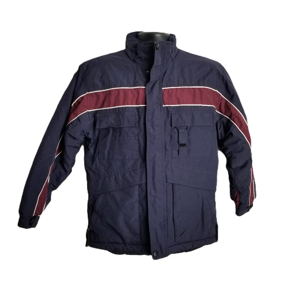 Toma Boys Vintage Navy Burgundy Winter Puffer Coat Size L 14/16 90s Retro